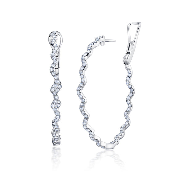18K White Gold Rio Diamond Inside and Out Hoop Earrings