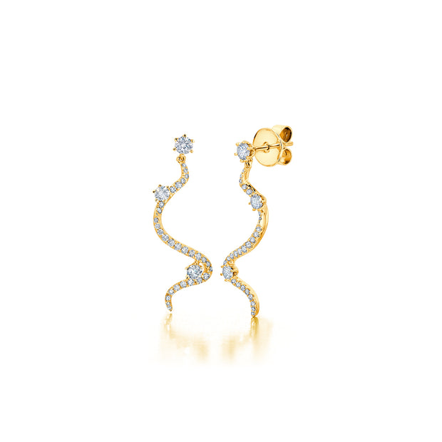 18K Yellow Gold Diamond Drop Mega Swirl Earrings