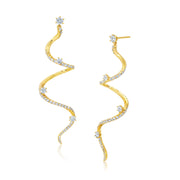18K Yellow Gold Large Diamond Drop Mega Swirl Earrings
