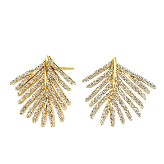 18K Yellow Gold Jardin Diamond Palm Leaf Earrings