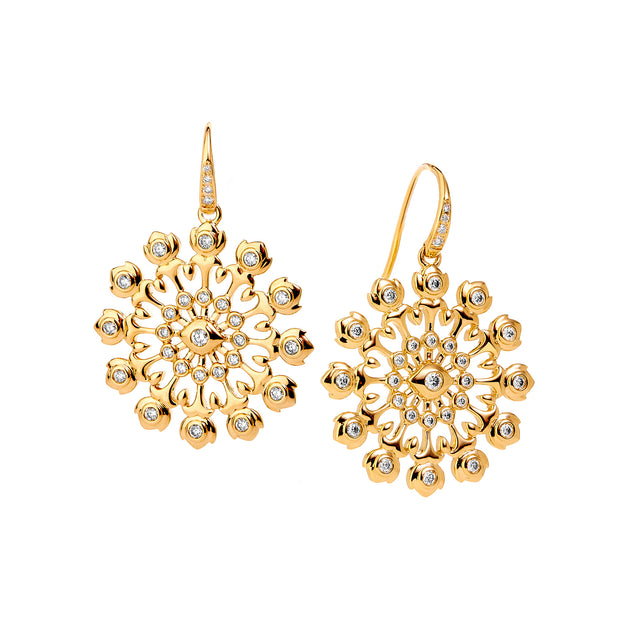 18K Yellow Gold Mogul Flower Diamond Earrings