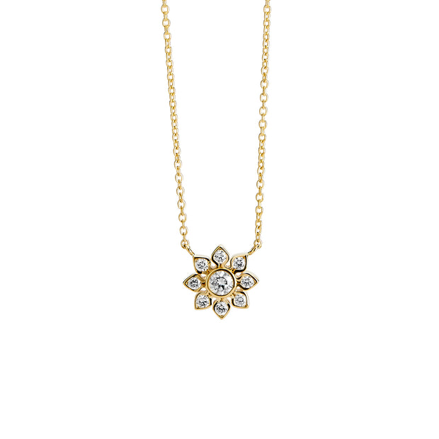18K Yellow Gold Mogul Flower Diamond Necklace
