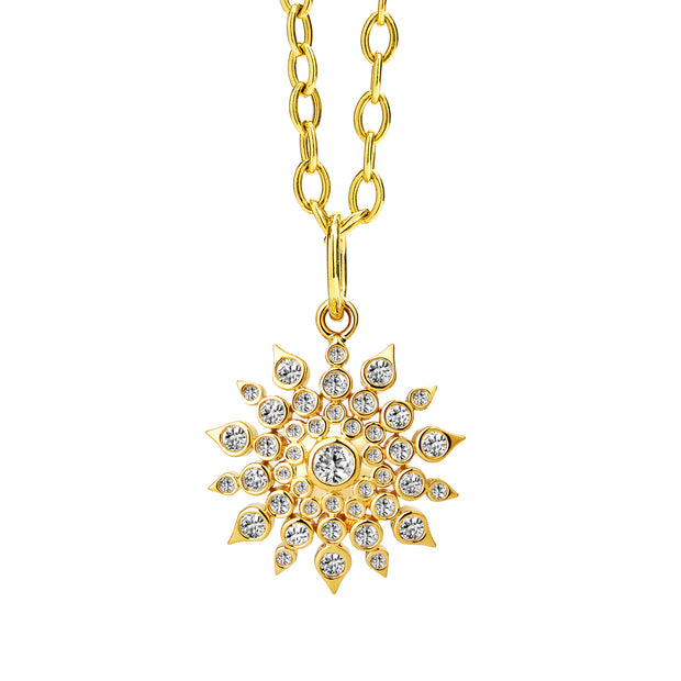 18K Yellow Gold Cosmic Starburst Diamond Pendant Necklace