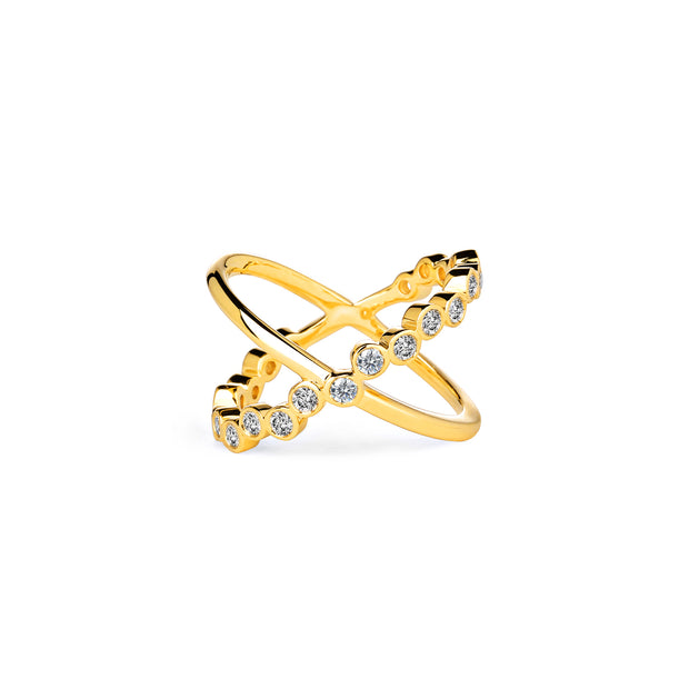 18K Yellow Gold Cosmic Cross Diamond Ring