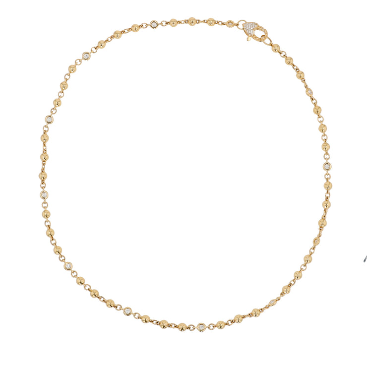 18K Yellow Gold Diamond Bezel Ball Chain