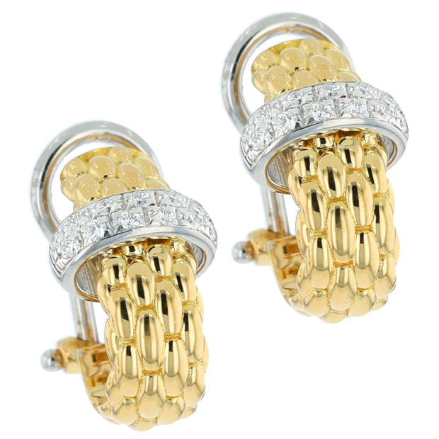 18K Yellow and White Gold Pave Diamond Earrings