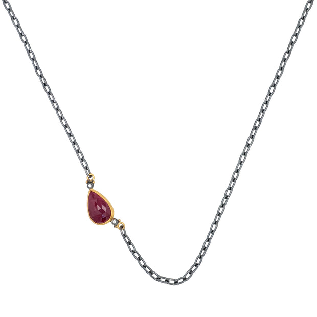 24K Yellow Gold and Oxidized Silver Rosecut Ruby Slice Necklace