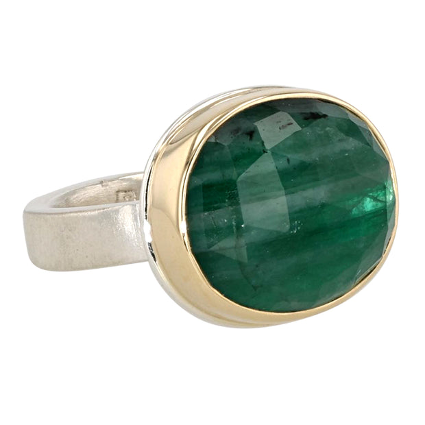 Sterling Silver and 14K Yellow Gold Rosecut Emerald Ring