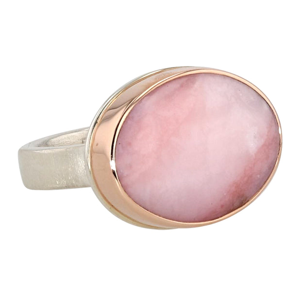 Sterling Silver and 14K Rose Gold Oval Pink Peruvian Opal Ring