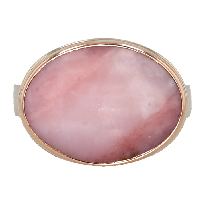 Sterling Silver and 14K Rose Gold Oval Pink Peruvian Opal Ring