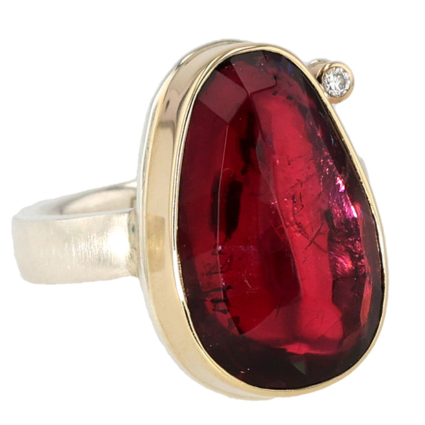 Sterling Silver and 14K Rose Gold Asymmetrical Rubellite Tourmaline Ring
