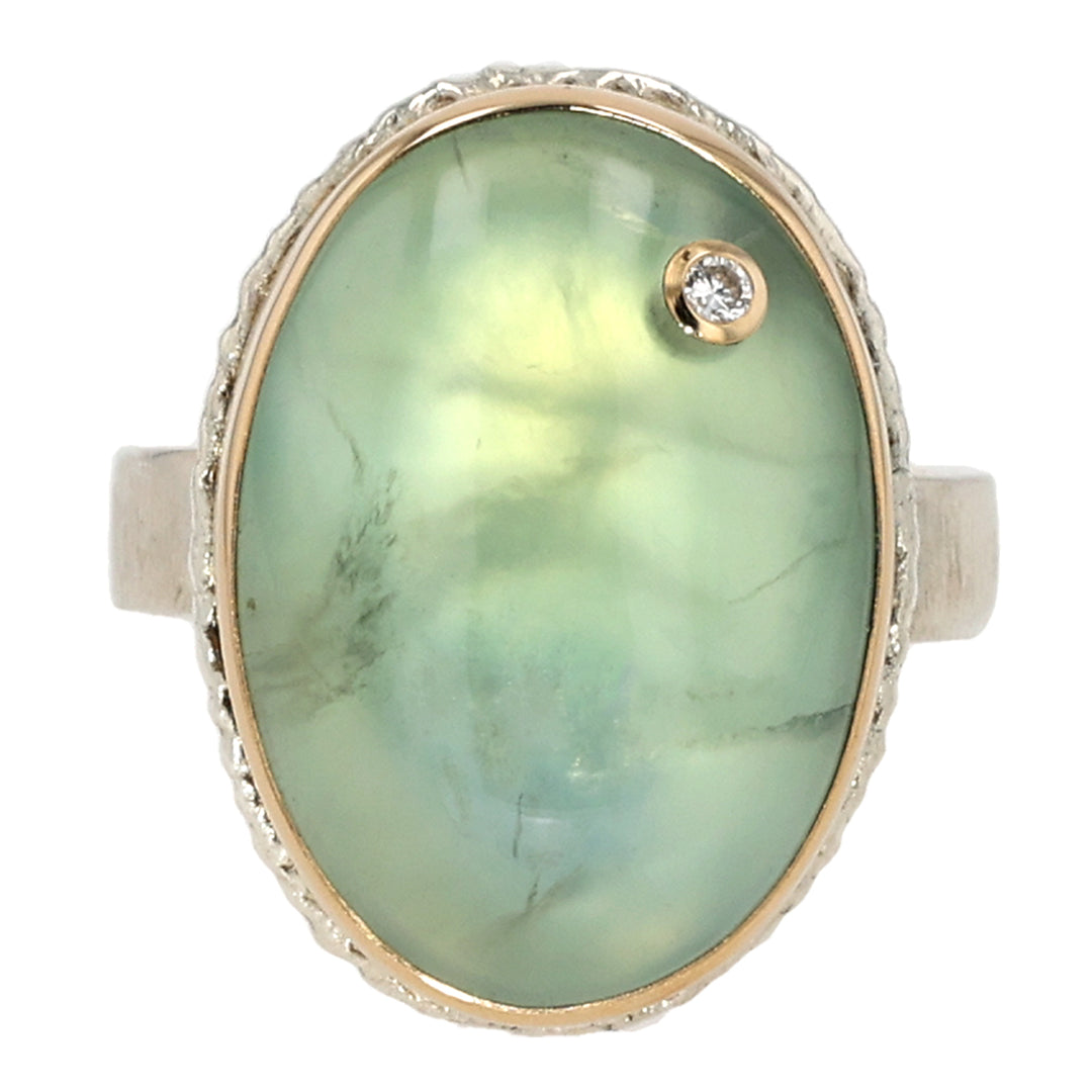 Sterling Silver and 14K Yellow Gold Oval Prehnite Ring