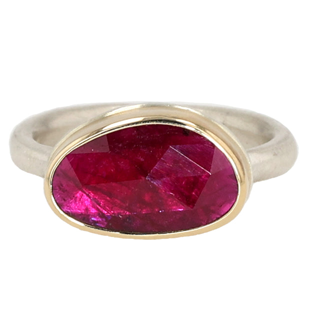 Sterling Silver and 14K Yellow Gold Asymmetrical Mozambique Ruby Ring