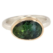 Sterling Silver and 14K Yellow Gold Assymetrical Blue Green Tourmaline Ring