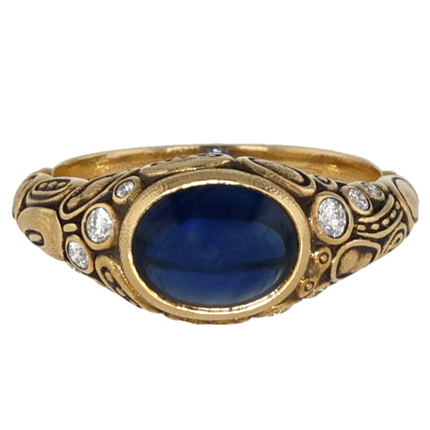 18K Yellow Gold Oval Cabochon Sapphire Ring