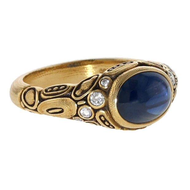 18K Yellow Gold Oval Cabochon Sapphire Ring