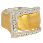 24K Yellow Gold and Sterling Silver Diamond Deck Ring