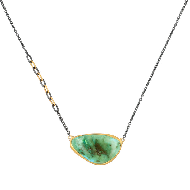22K Yellow Gold and Oxidized Silver Sonoran Turquoise Necklace