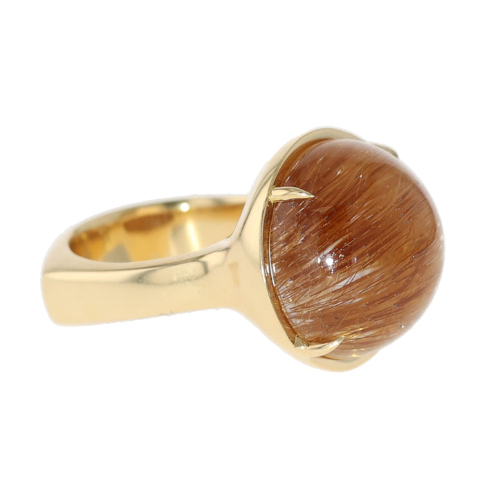 18K Yellow Gold Round Rutilated Quartz and Diamond Ring