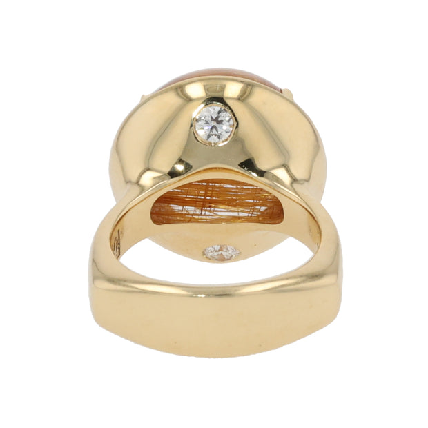 18K Yellow Gold Round Rutilated Quartz and Diamond Ring