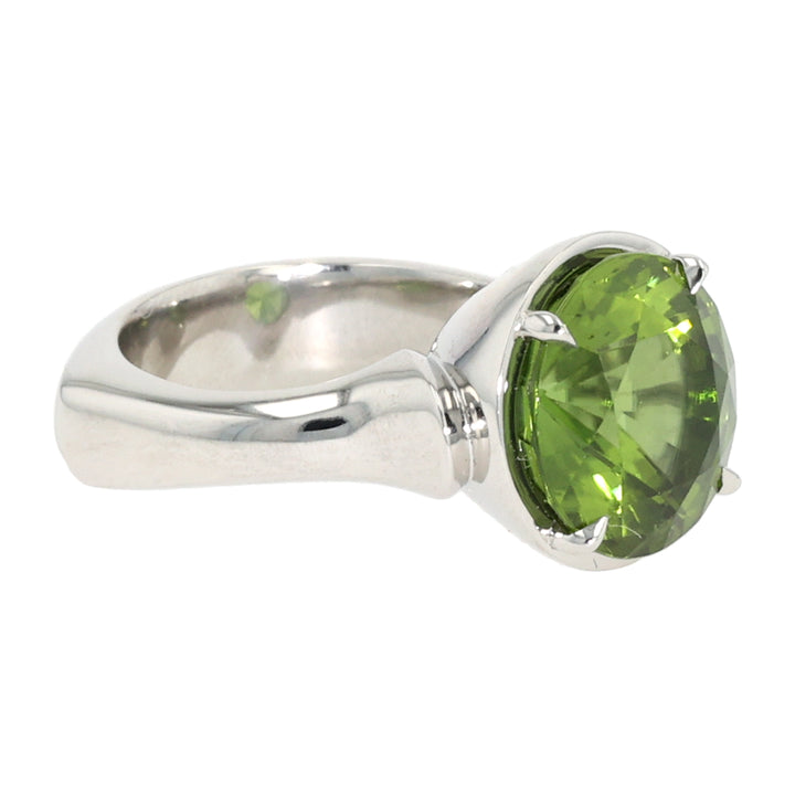 Platinum Round Peridot and Diamond Ring