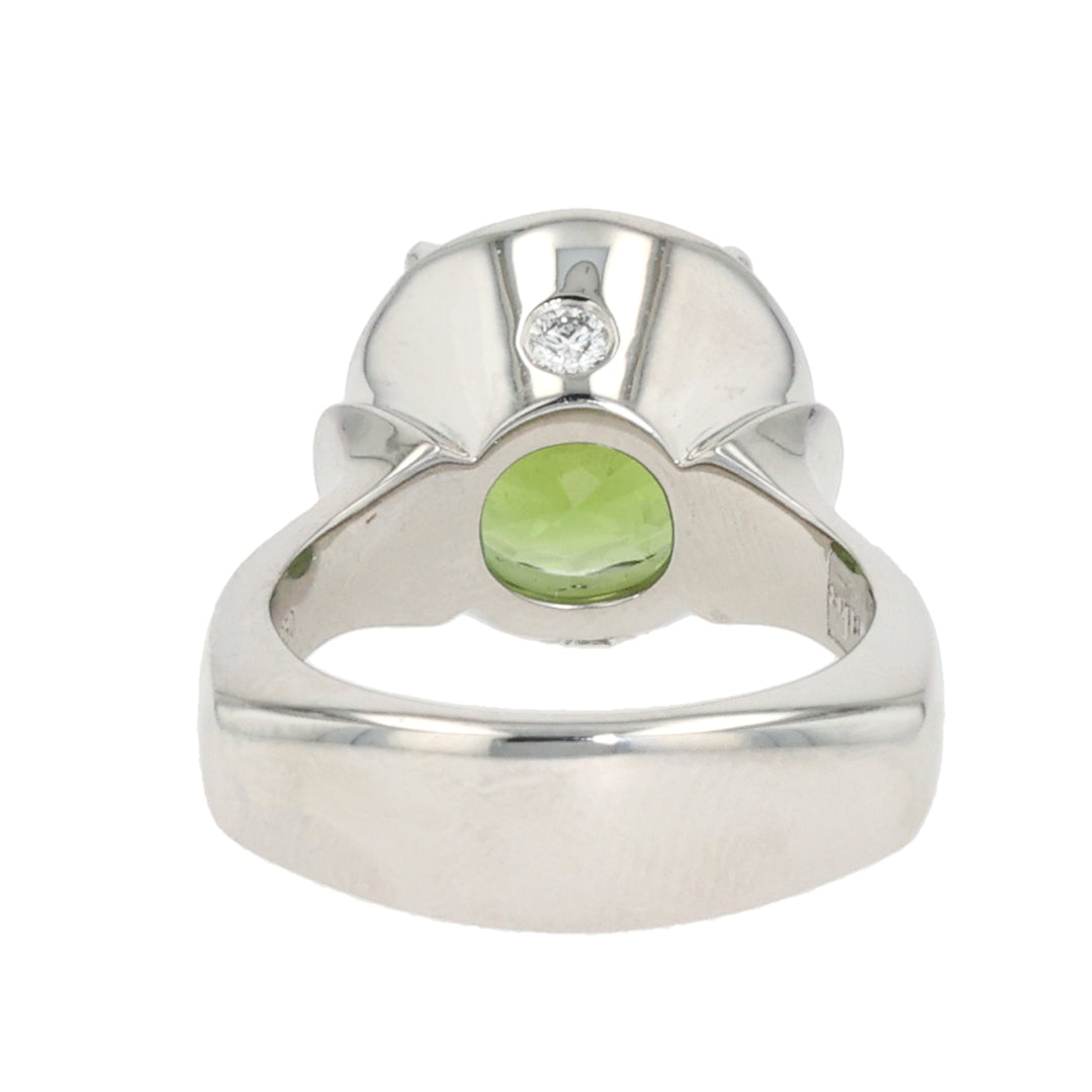 Platinum Round Peridot and Diamond Ring