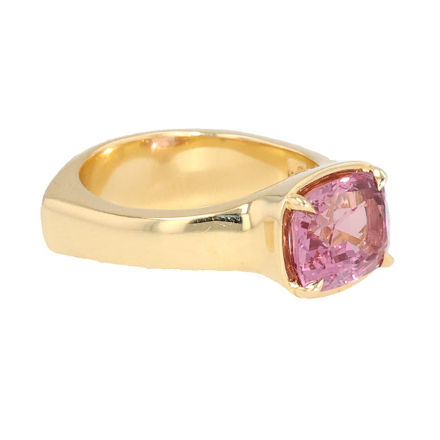 18K Yellow Gold Cushion Pink Spinel and Diamond Ring
