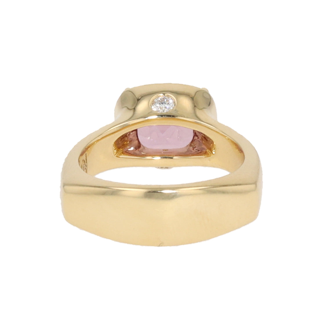 18K Yellow Gold Cushion Pink Spinel and Diamond Ring