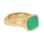 18K Yellow Gold Sugarloaf Chrysoprase and Diamond Ring