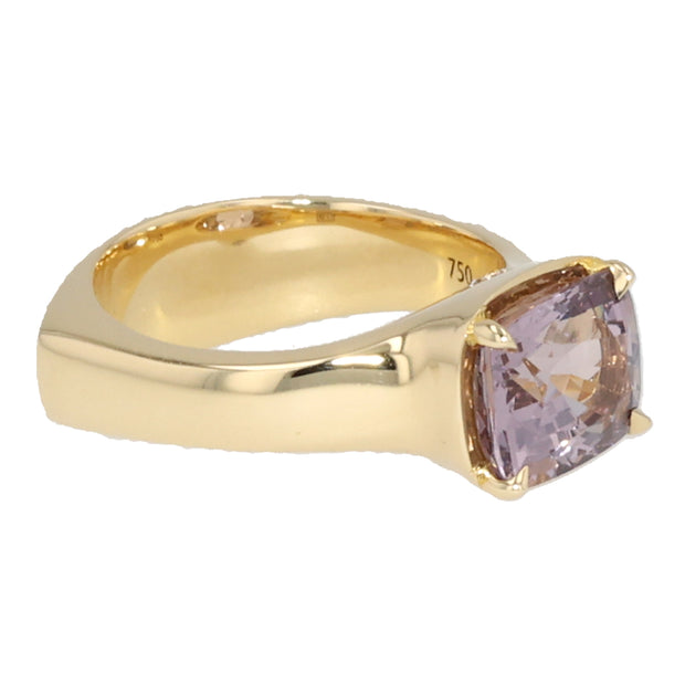 18K Yellow Gold Cushion Lavender Spinel and Diamond Ring