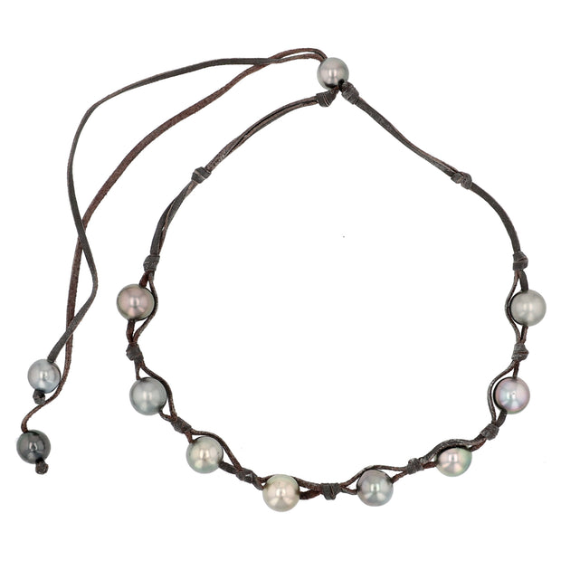 Leather and Tahitian Pearl Lotus Necklace