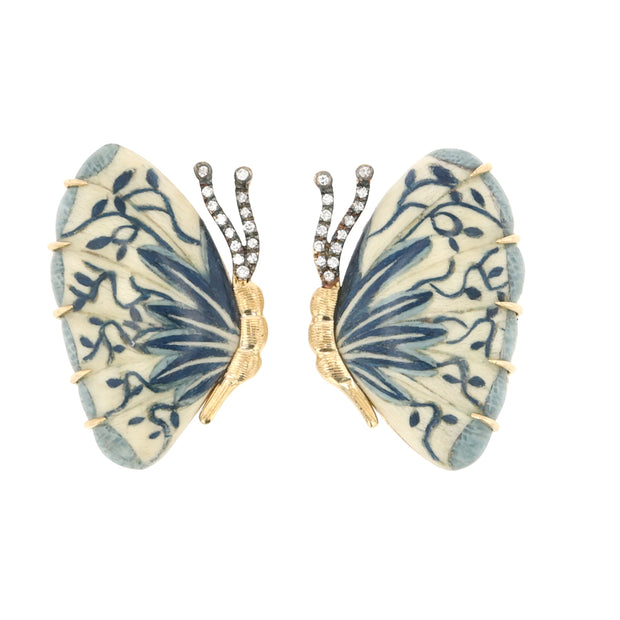 18K Yellow Gold Marquetry Butterfly Earrings
