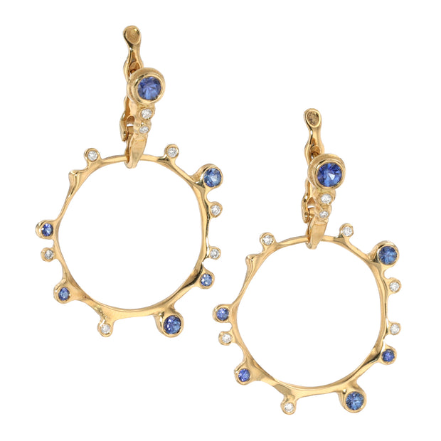 18K Yellow Gold Sapphire and Diamond Double Loop Earrings