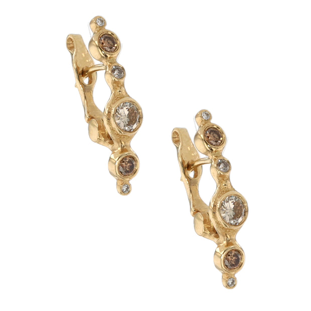 18K Yellow Gold Champagne & White Diamond Hoop Earrings