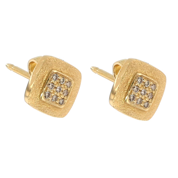18K Yellow Gold Brown Diamond Stud Earrings