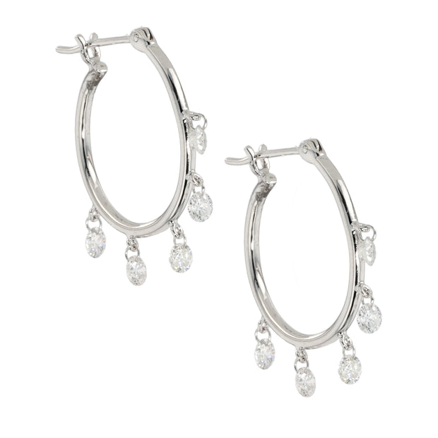 18K White Gold Diamond Hoop Earrings