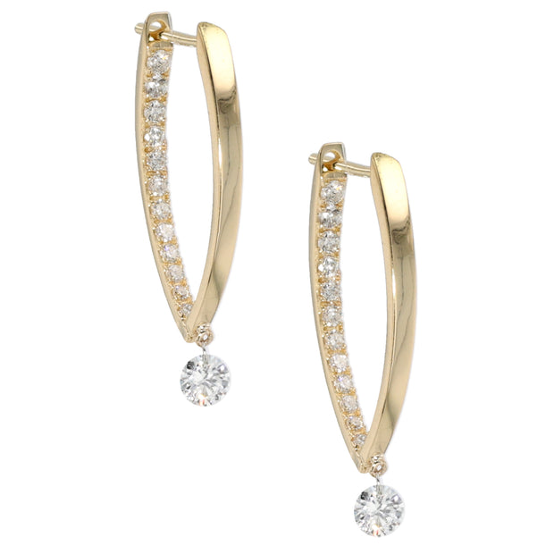 18K Yellow Gold V-Hoop Diamond Earrings