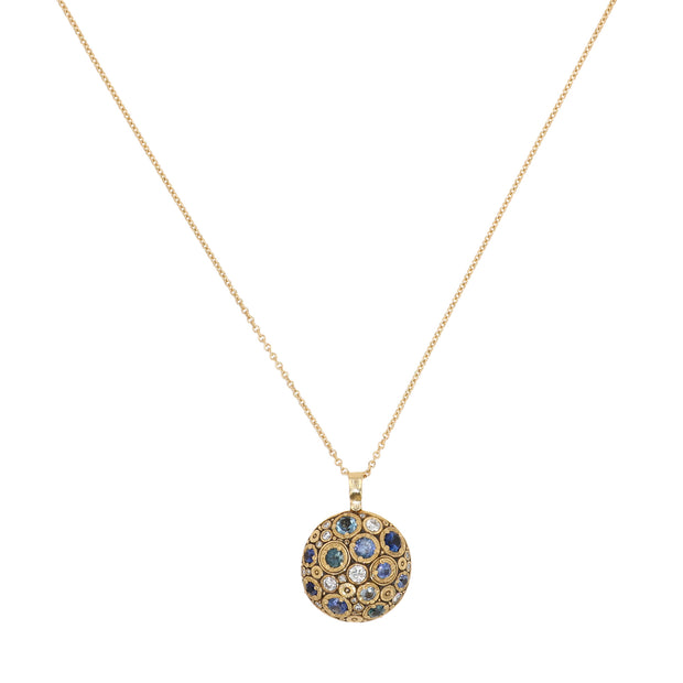 18K Yellow Gold Blooming Hill Blue Gemstone and Diamond Pendant