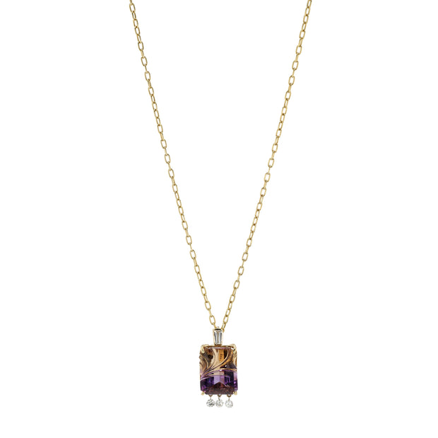 18K Yellow Gold One of a Kind Fancy Cut Ametrine and Diamond Necklace