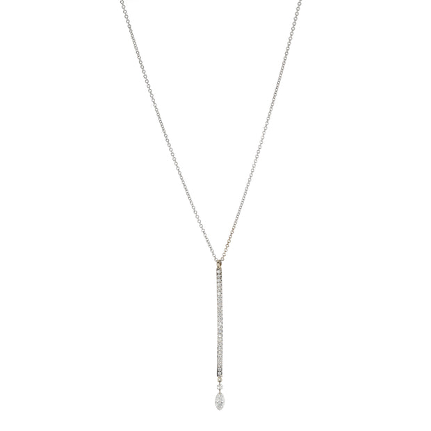 18K White Gold and Platinum Pave and Marquise Diamond Bar Necklace