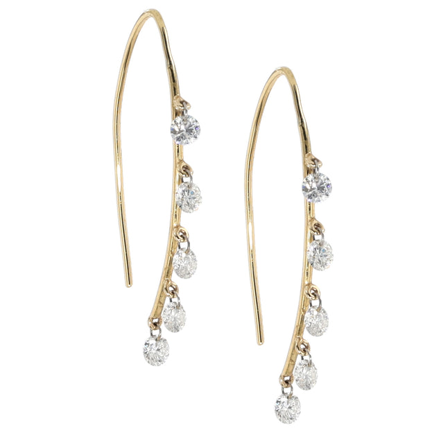 18K Yellow Gold and Platinum Handmade Spearhook Diamond Dangle Earrings