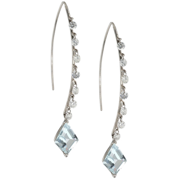 18K White Gold Handmade Aquamarine and Diamond Earrings