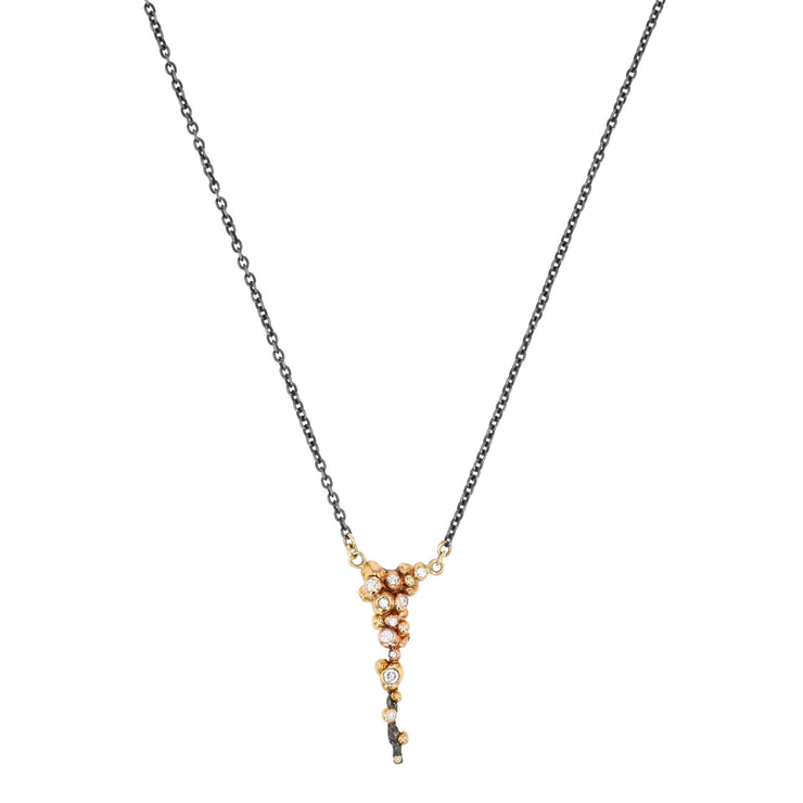 18K Yellow Gold and Patina Silver Diamond Necklace