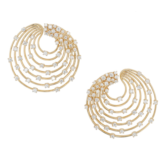 18K Yellow Gold Diamond Swirl Earrings
