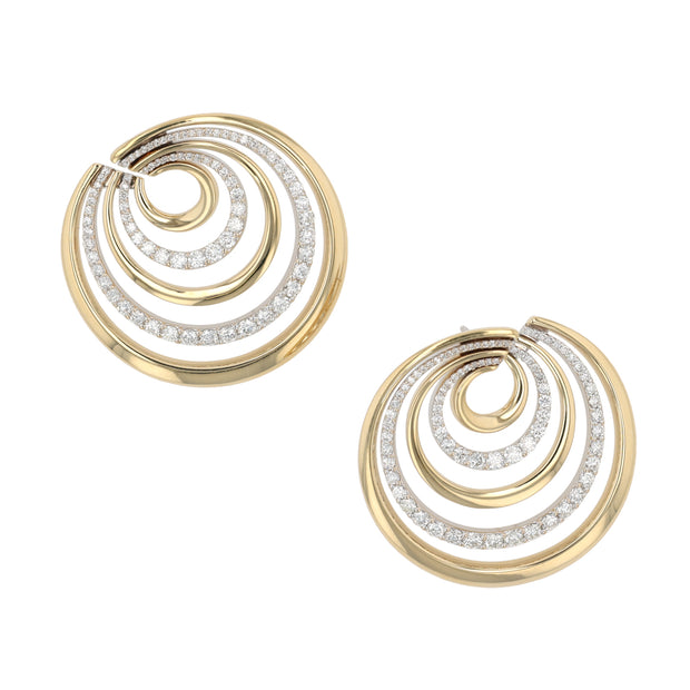 18K Yellow and White Gold Diamond Spiral Earrings