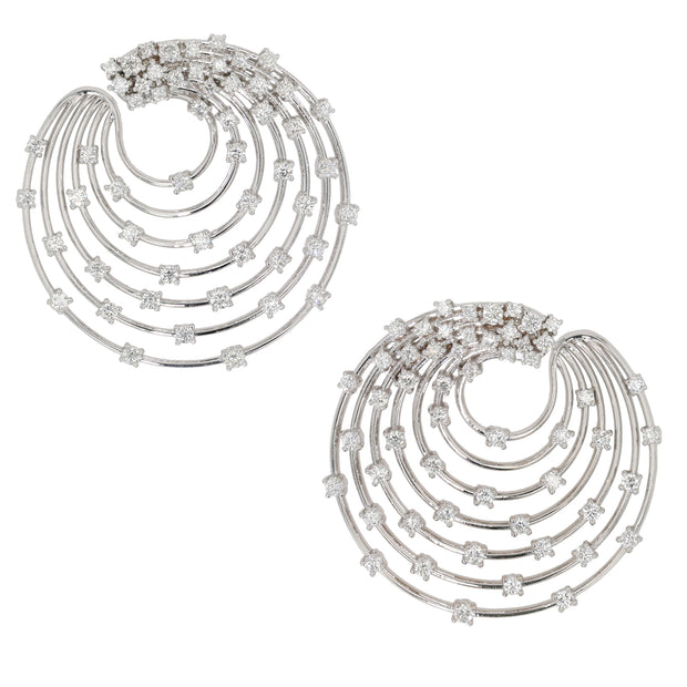 18K White Gold Diamond Swirl Earrings