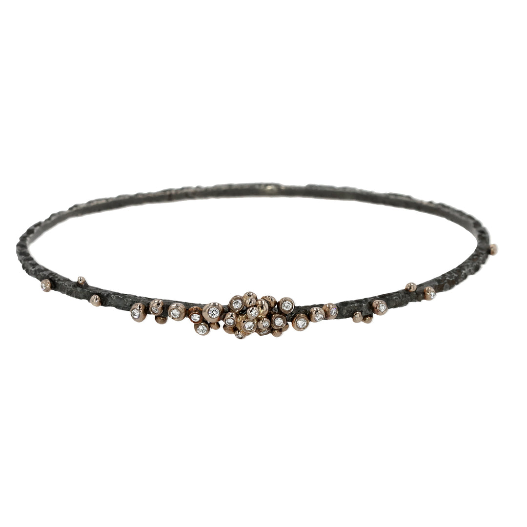 Oxidized Silver and 18K Yellow Gold Dark Gleam Diamond Bangle Bracelet