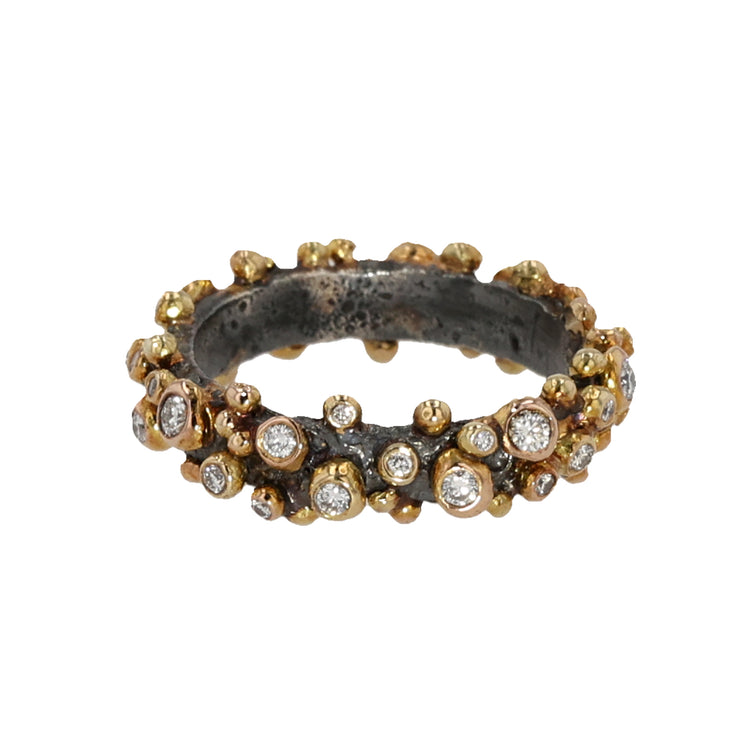 Oxidized Silver and 18K Yellow Gold Dark Gleam Diamond Ring