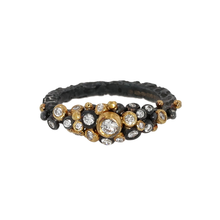 Oxidized Silver and 22K Yellow Gold Dark Gleam Diamond Ring