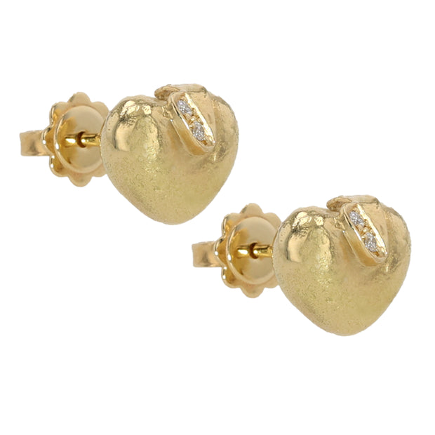 18K Yellow Gold Heart Shaped Diamond Earrings